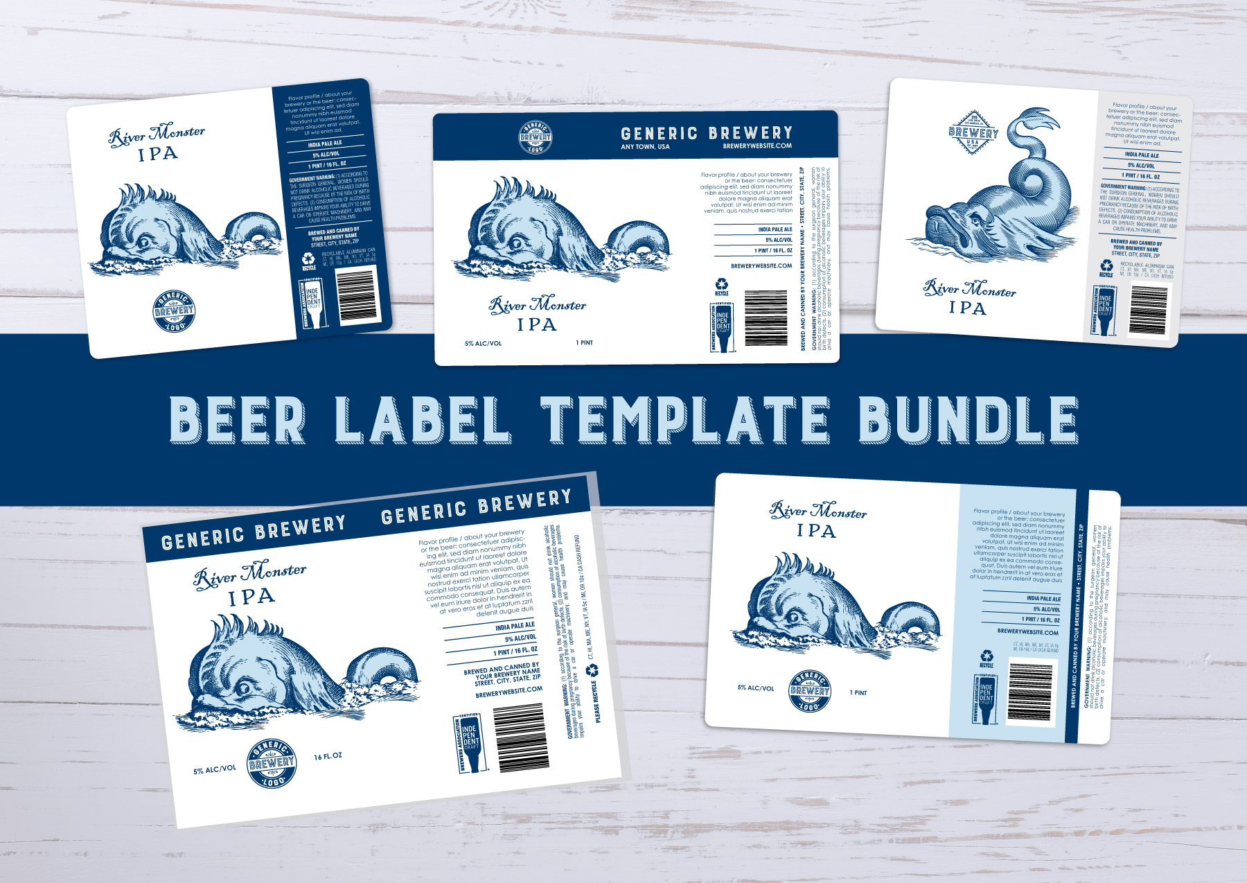 5) Beer Label Templates - Bundle for 16oz Aluminum Can